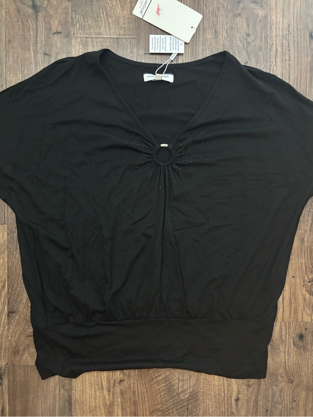 Paramour Black V‑Neck Top with Ring Accent
